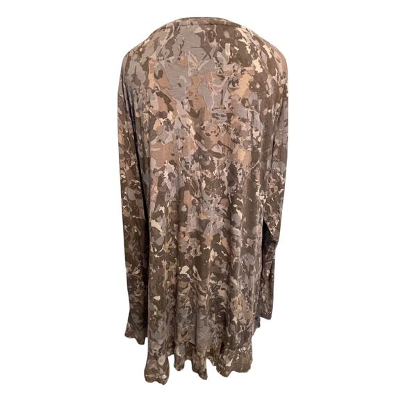 LOGO Abstract Pocket Tunic Womens XL Gray & Tan Knit Long Sleeve Casual Top - Picture 3 of 7